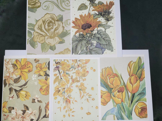 Set of 5 A6 floral blank cards