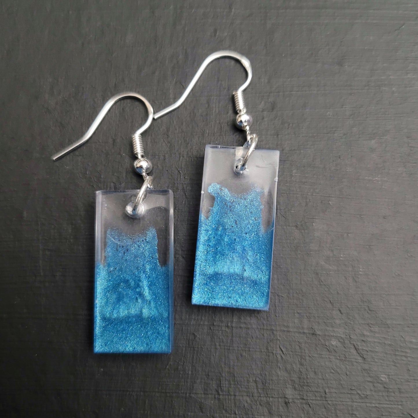 Rectangle resin earrings Teal blend - blend issue and imperfections - two sizes - Maker's One Takers