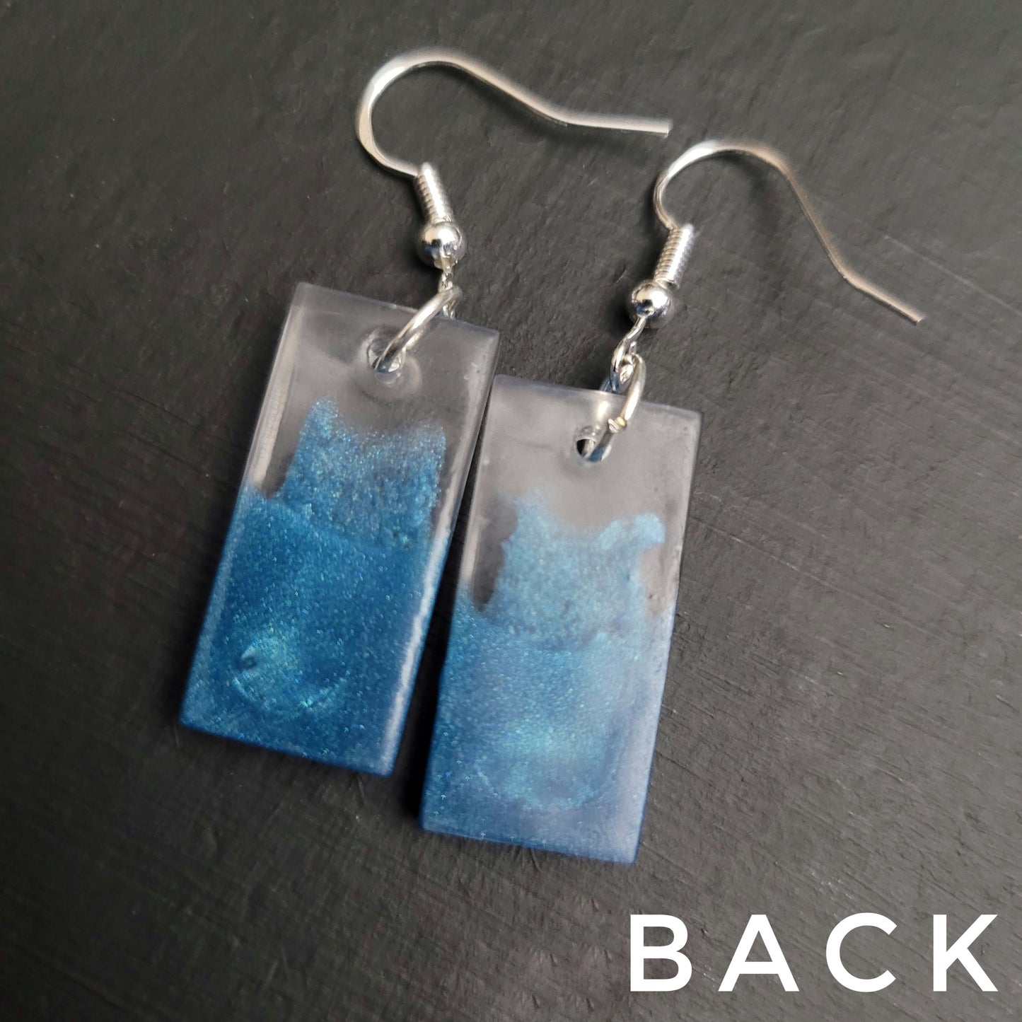 Rectangle resin earrings Teal blend - blend issue and imperfections - two sizes - Maker's One Takers