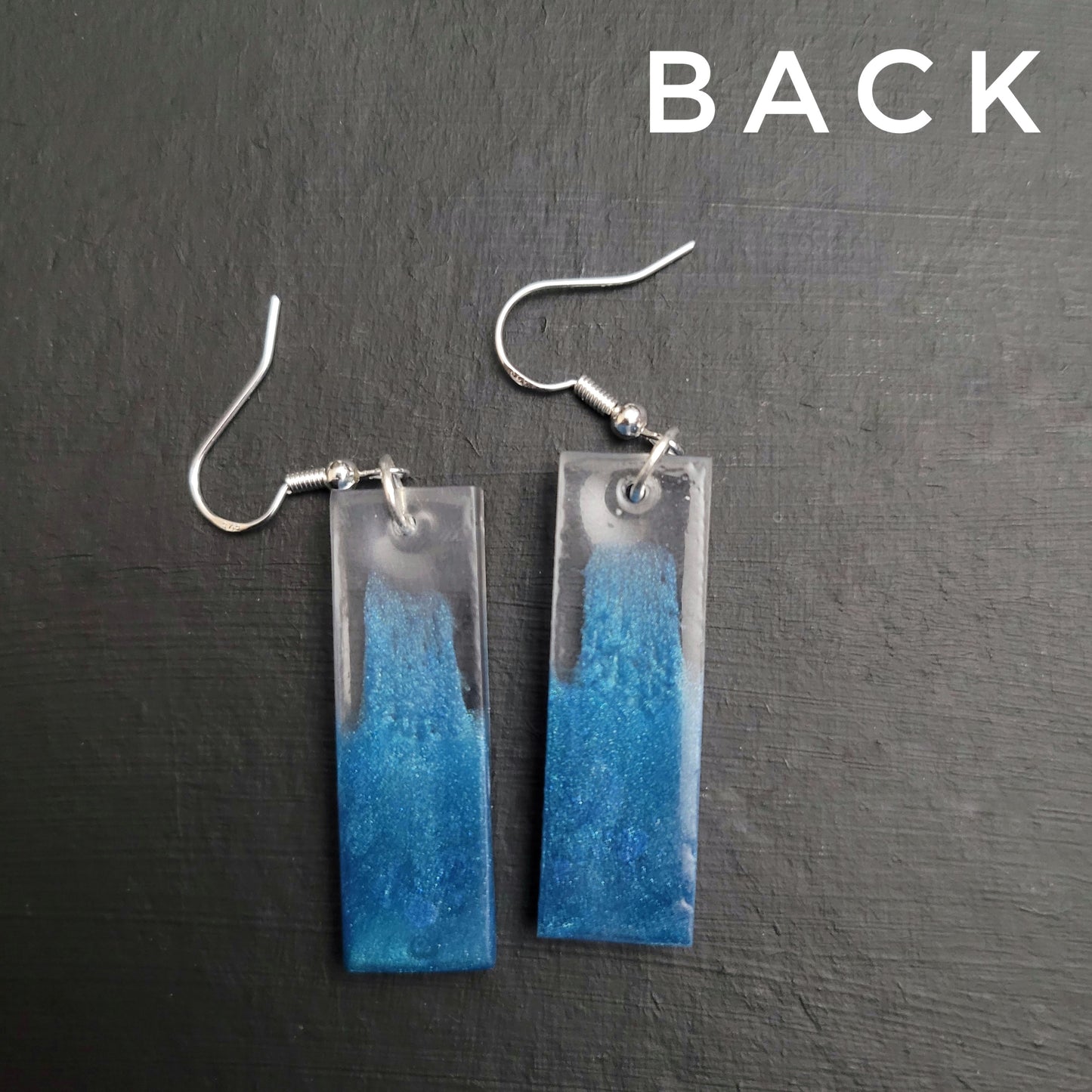 Rectangle resin earrings Teal blend - blend issue and imperfections - two sizes - Maker's One Takers
