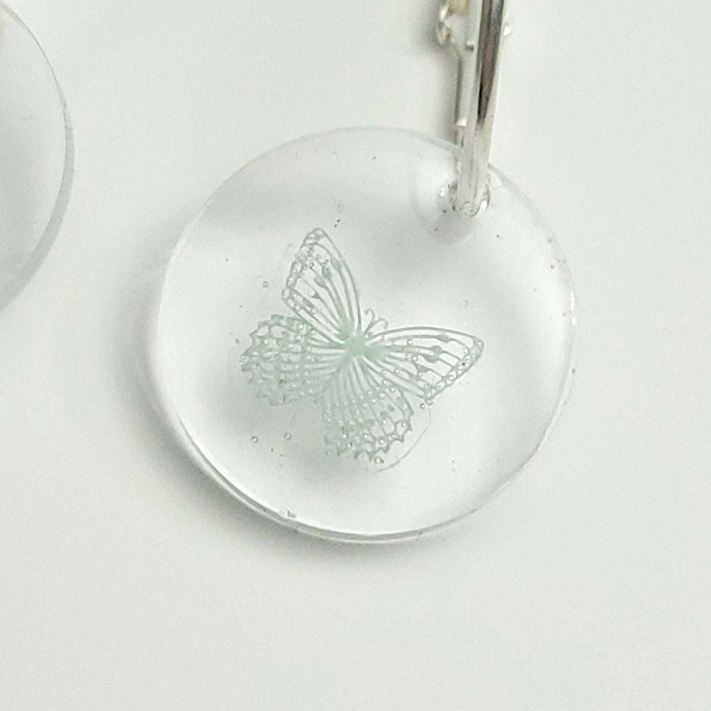 Circle mint green butterfly resin earrings- blend issue and imperfections - Maker's One Takers