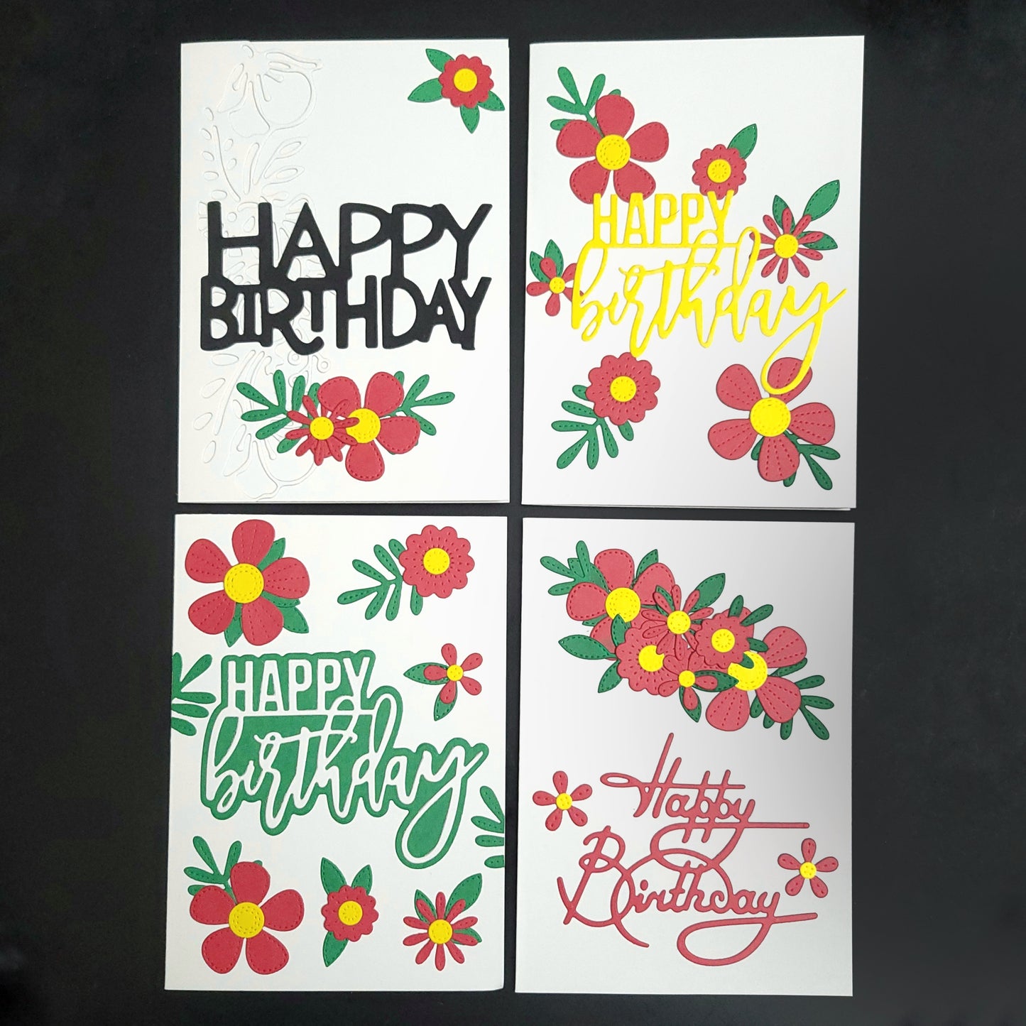 Stitched look Flower Happy Birthday blank cards (multiple designs)