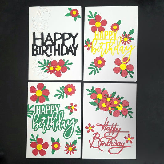 Stitched look Flower Happy Birthday blank cards (multiple designs)