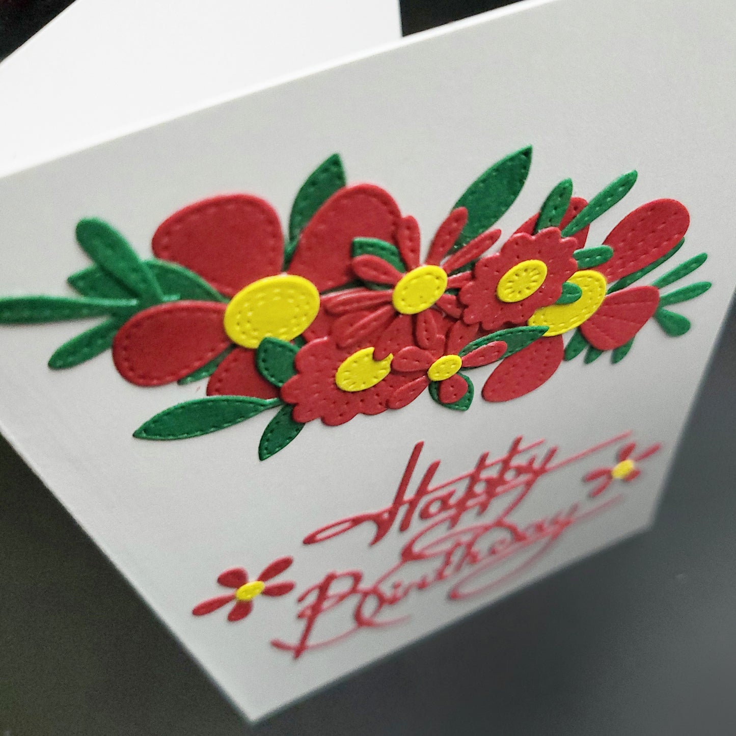 Stitched look Flower Happy Birthday blank cards (multiple designs)