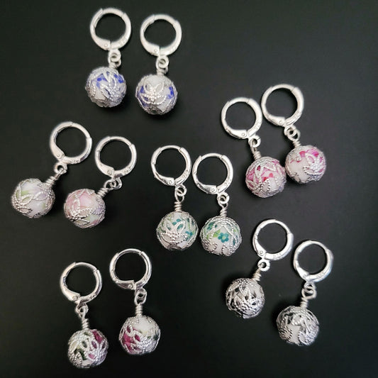 Silver detail Porcelain bead Huggie Earrings