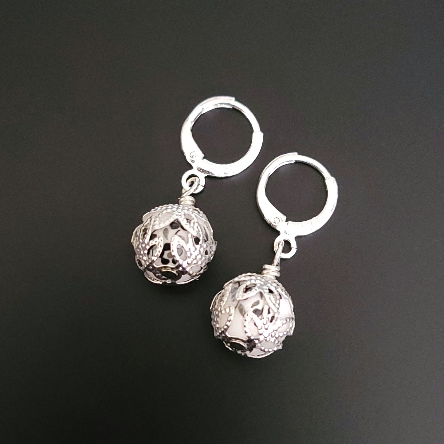 Silver detail Porcelain bead Huggie Earrings