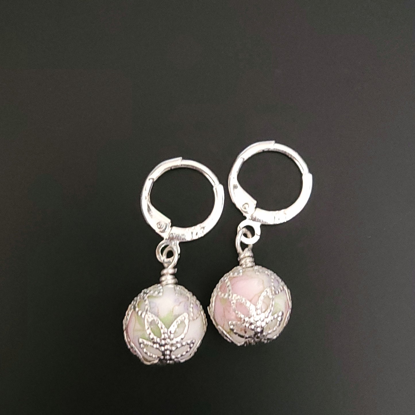 Silver detail Porcelain bead Huggie Earrings