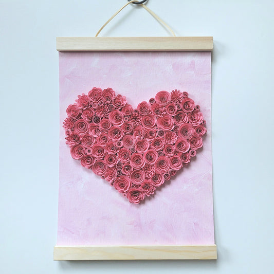 Pink Paper Flower Heart Wall Hanging (Other Colours available on request)