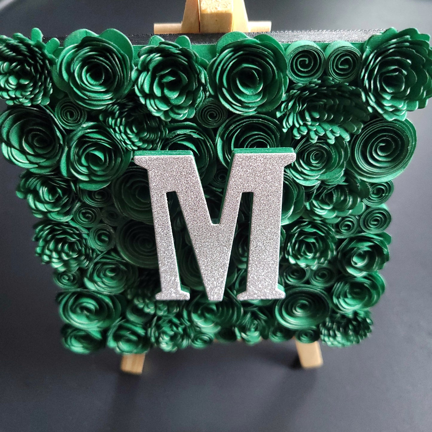 Silver Glitter Letter | Customisable Mini Easel Paper Flower Cutout Letter Canvas