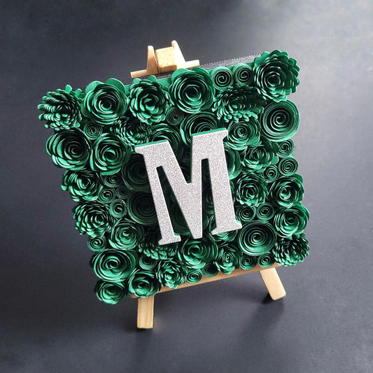 Silver Glitter Letter | Customisable Mini Easel Paper Flower Cutout Letter Canvas