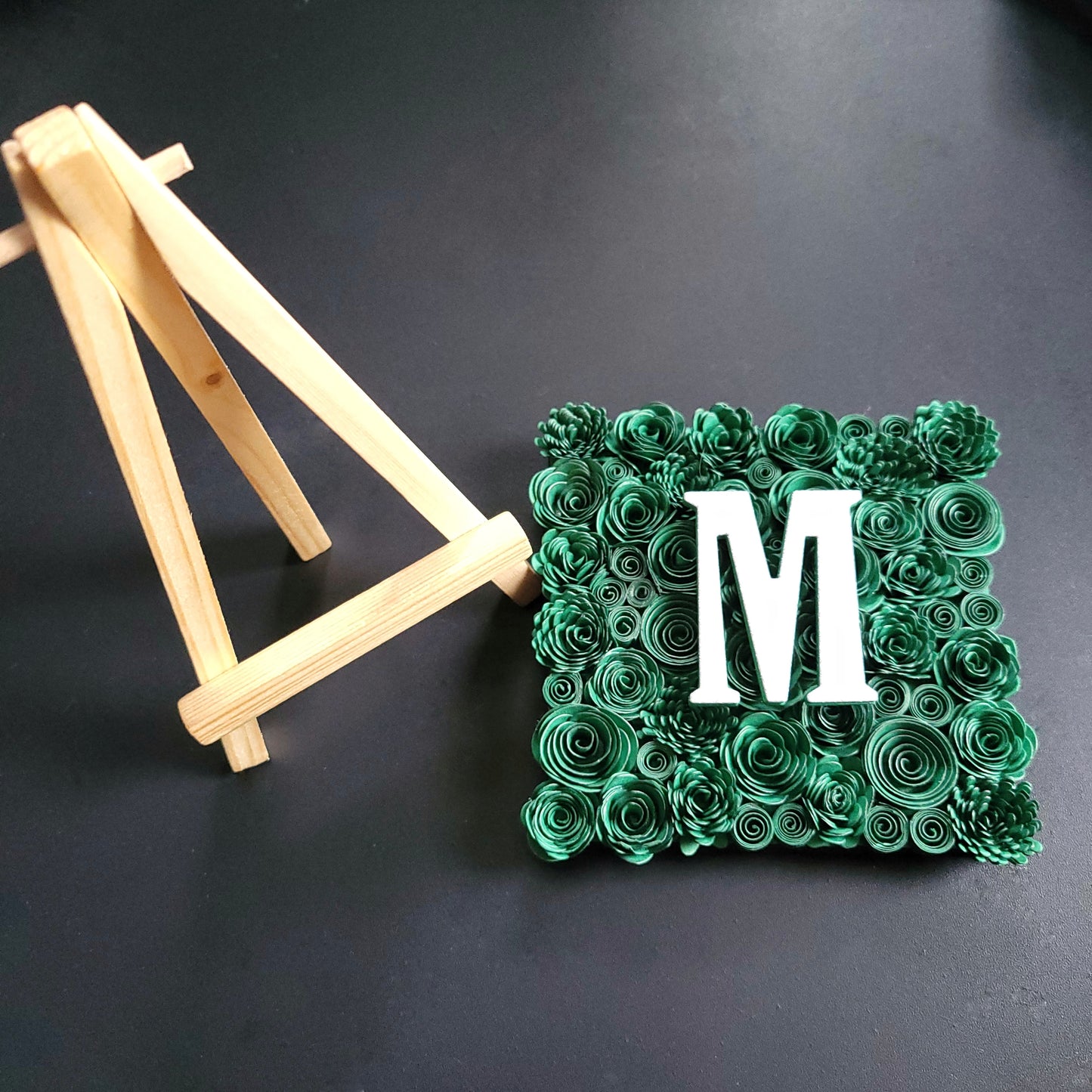 Silver Glitter Letter | Customisable Mini Easel Paper Flower Cutout Letter Canvas