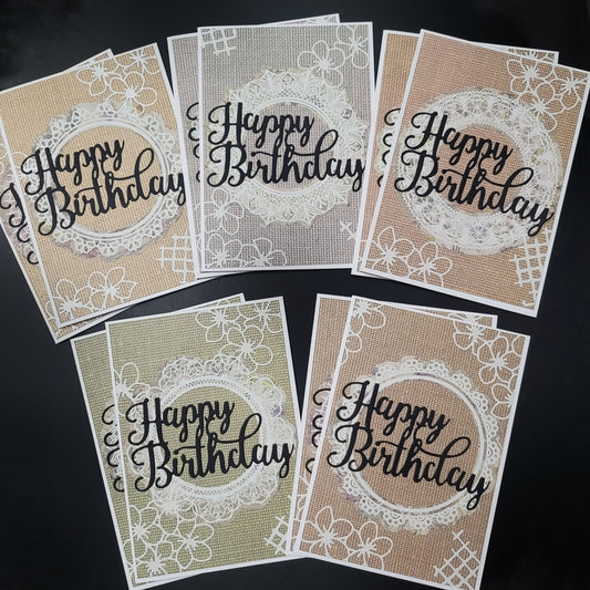 A6 Lace Circle with flowers & lattice detail Happy Birthday blank card.