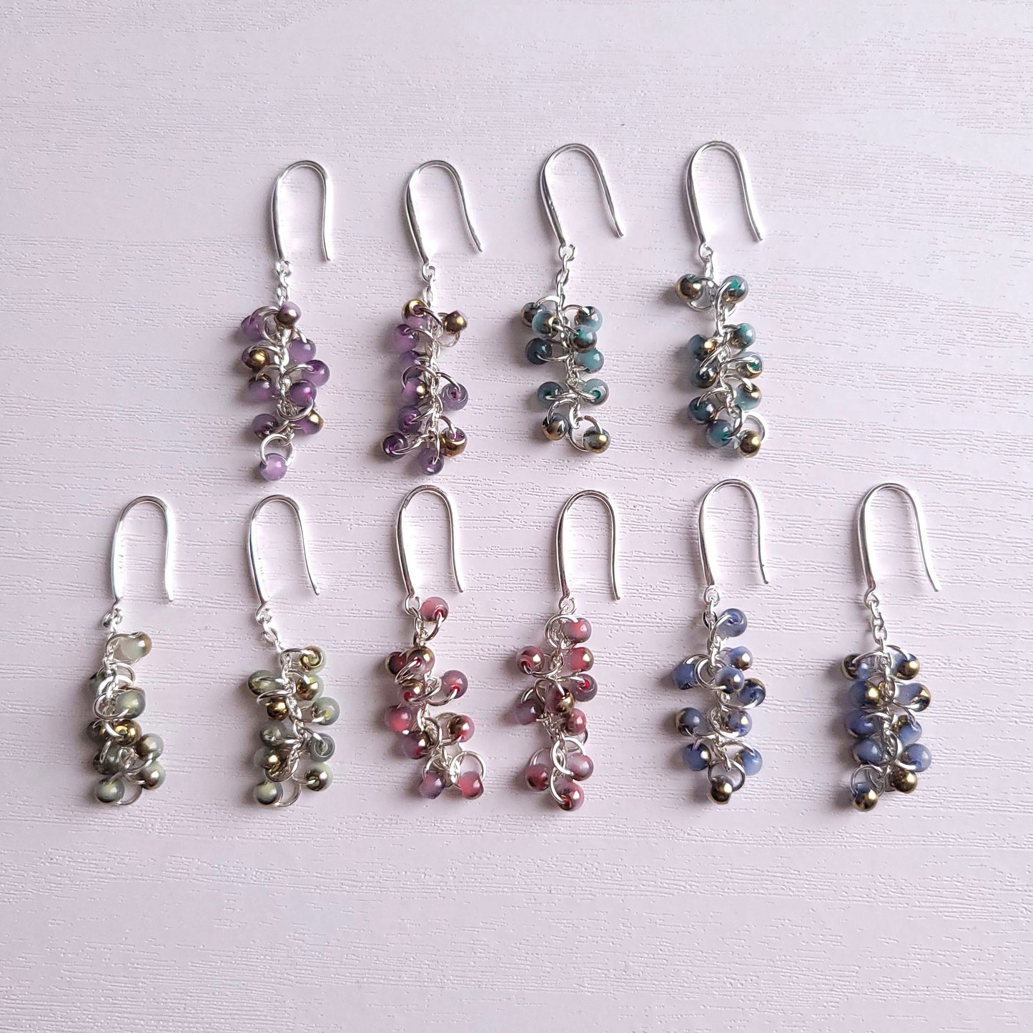 Coloured Bronze Accent Beaded Dangle Silver earrings (multiple colour combos)
