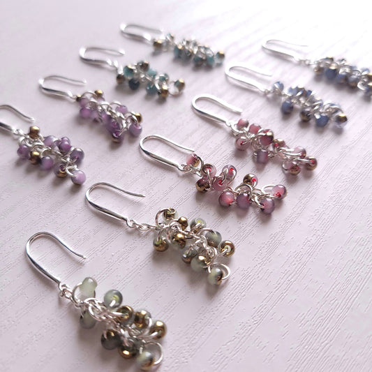 Coloured Bronze Accent Beaded Dangle Silver earrings (multiple colour combos)