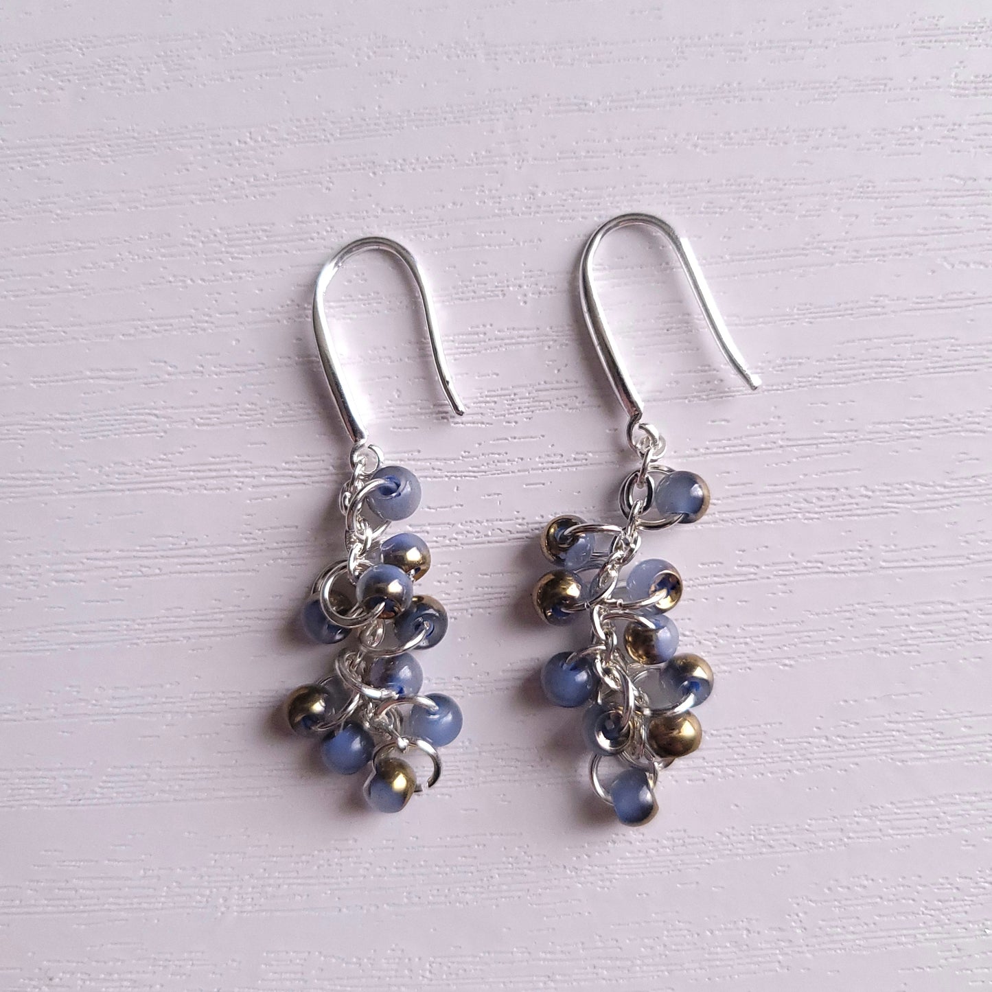 Coloured Bronze Accent Beaded Dangle Silver earrings (multiple colour combos)