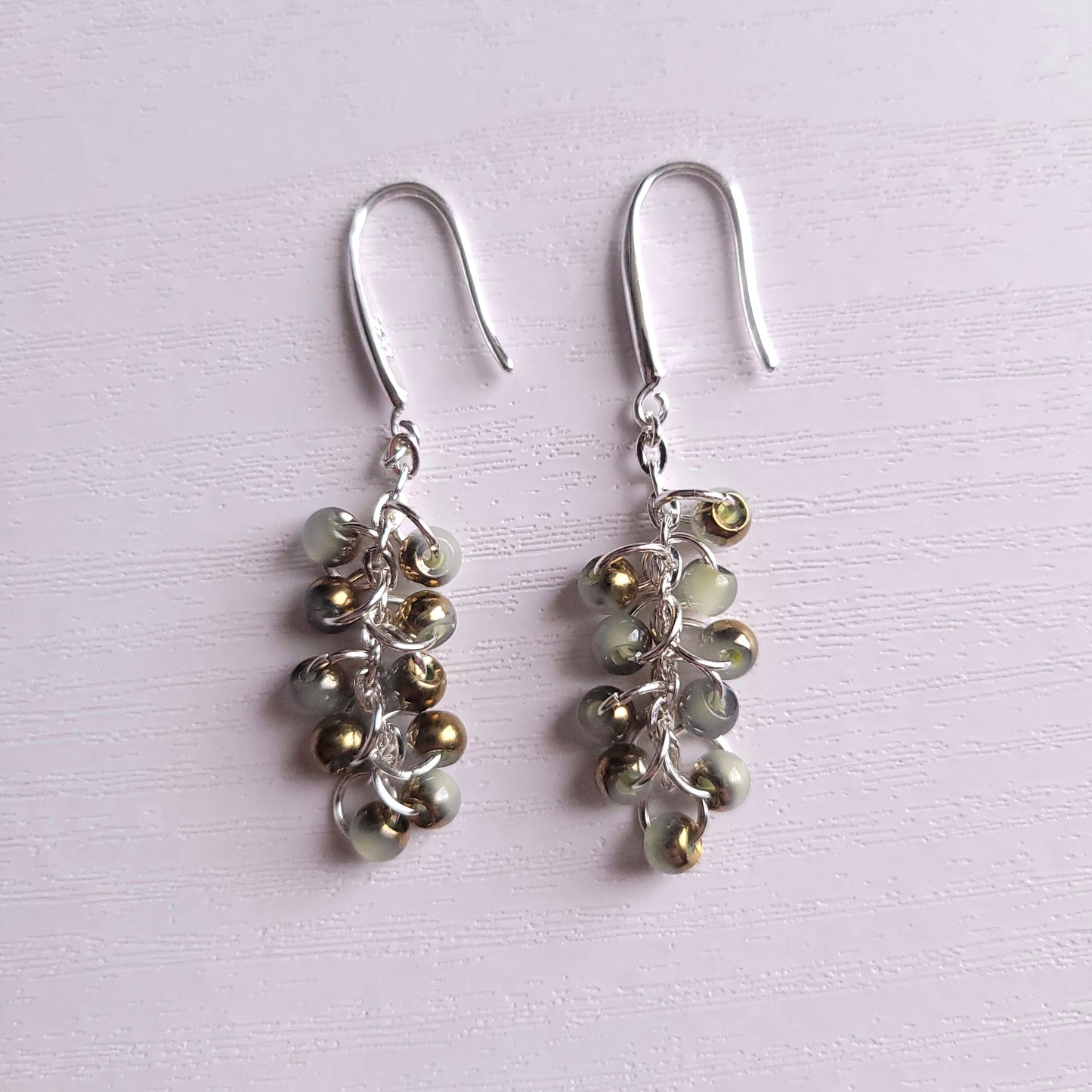 Coloured Bronze Accent Beaded Dangle Silver earrings (multiple colour combos)