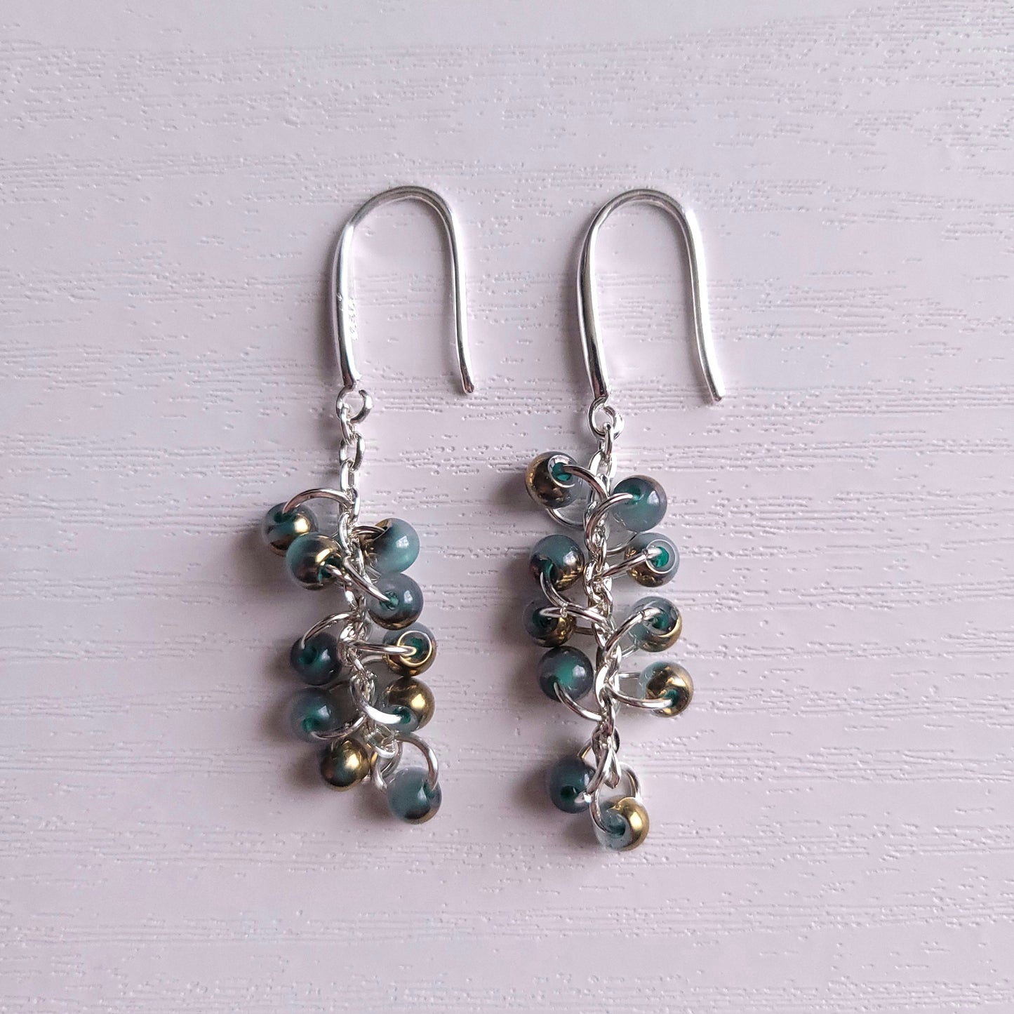 Coloured Bronze Accent Beaded Dangle Silver earrings (multiple colour combos)
