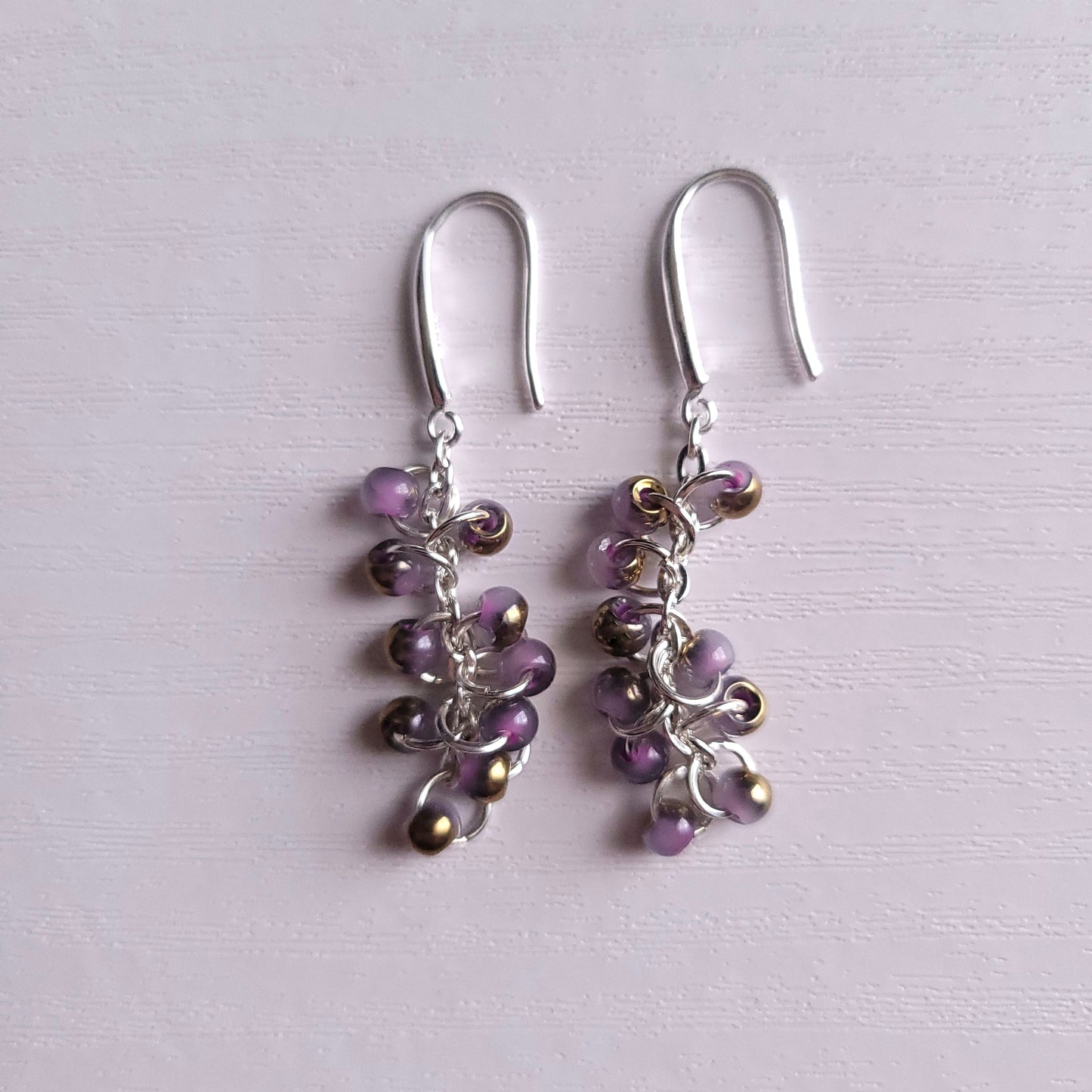 Coloured Bronze Accent Beaded Dangle Silver earrings (multiple colour combos)