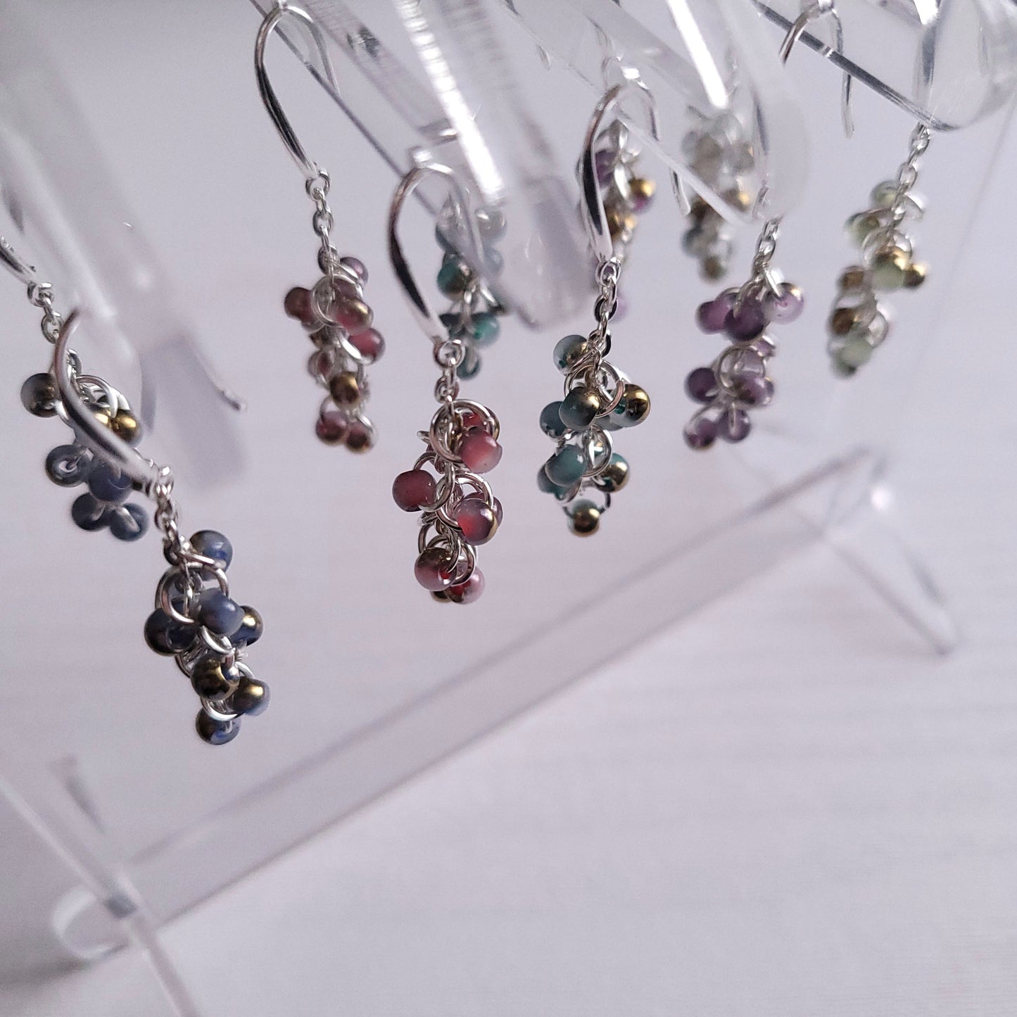 Coloured Bronze Accent Beaded Dangle Silver earrings (multiple colour combos)