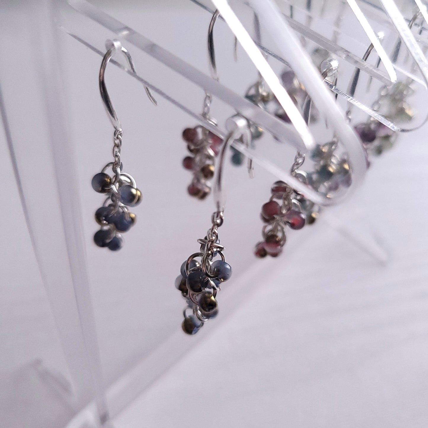 Coloured Bronze Accent Beaded Dangle Silver earrings (multiple colour combos)