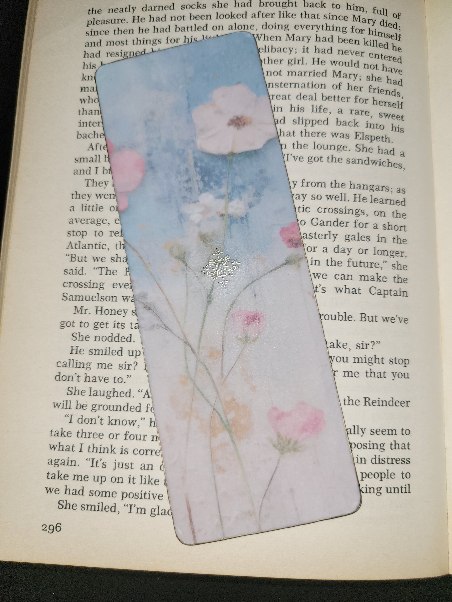 Floral bookmark with hand painted golden edges