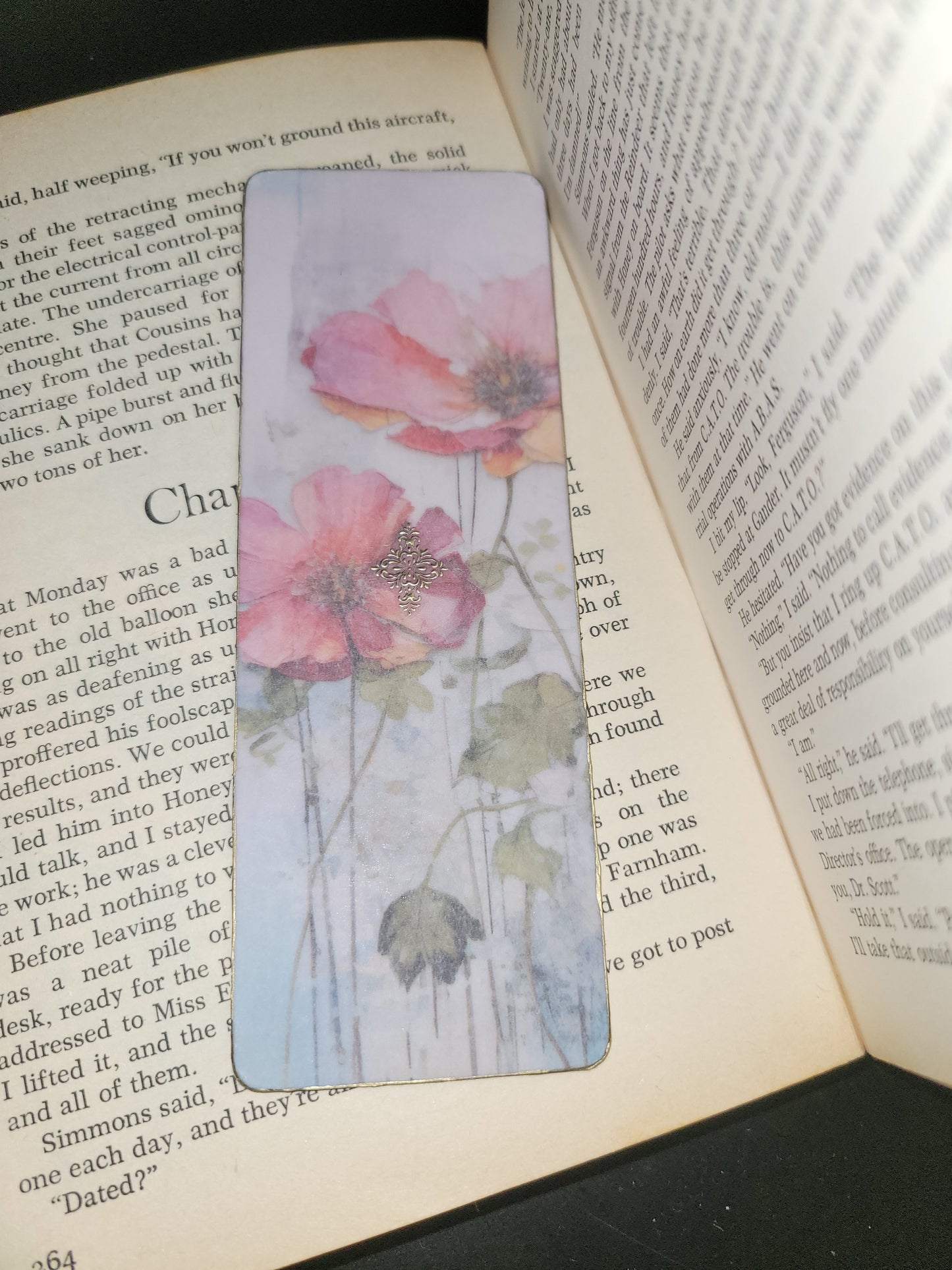 Floral bookmark with hand painted golden edges