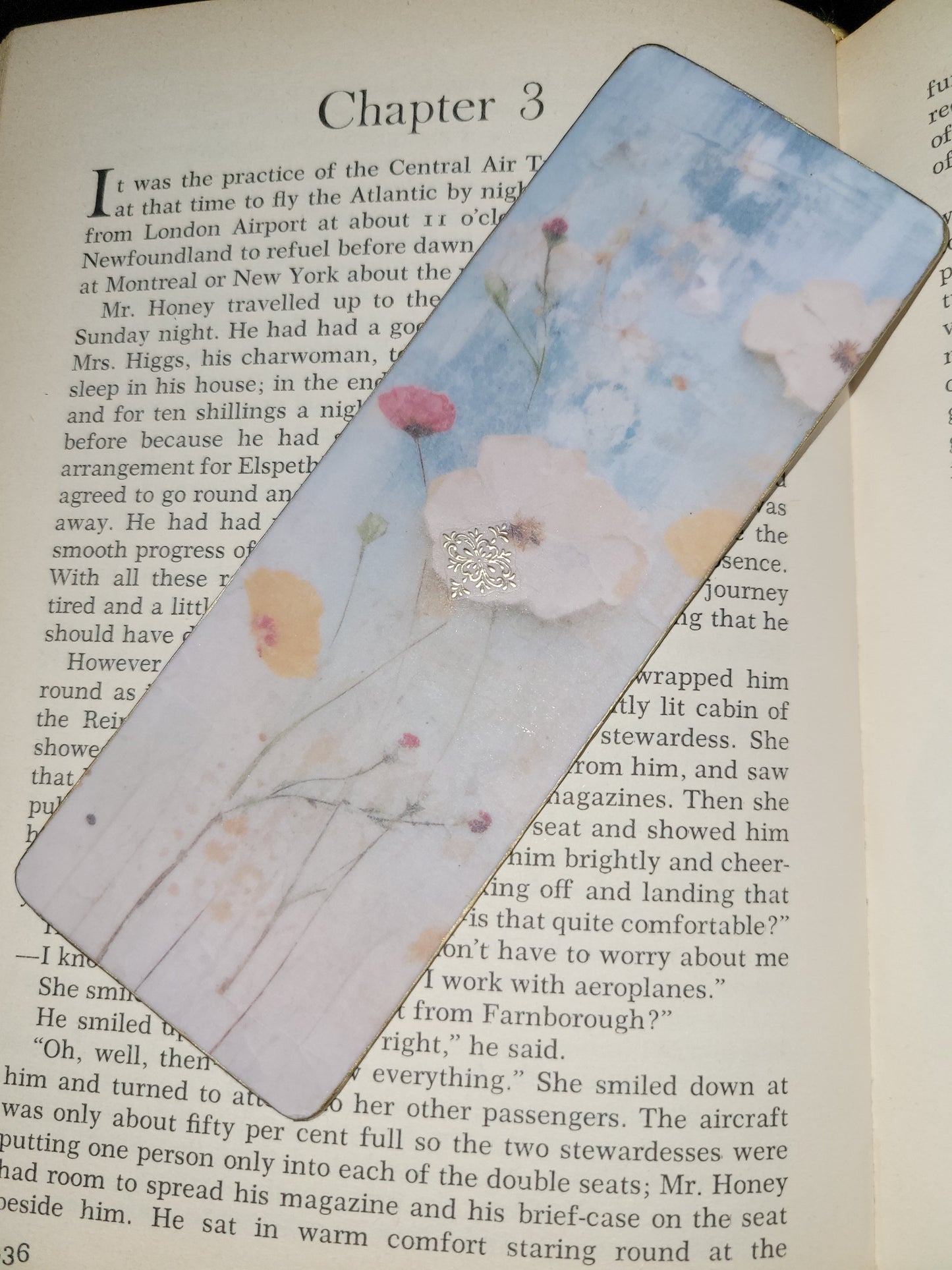 Floral bookmark with hand painted golden edges