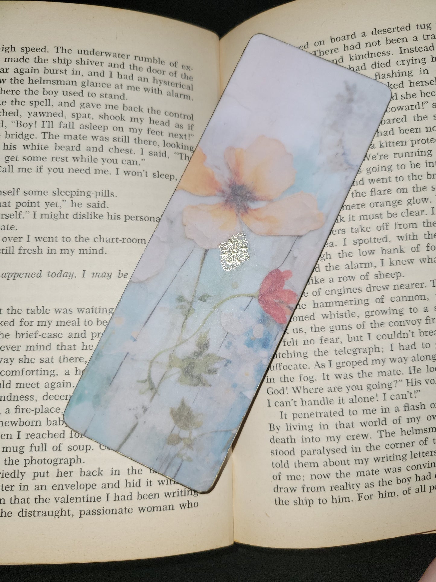 Floral bookmark with hand painted golden edges