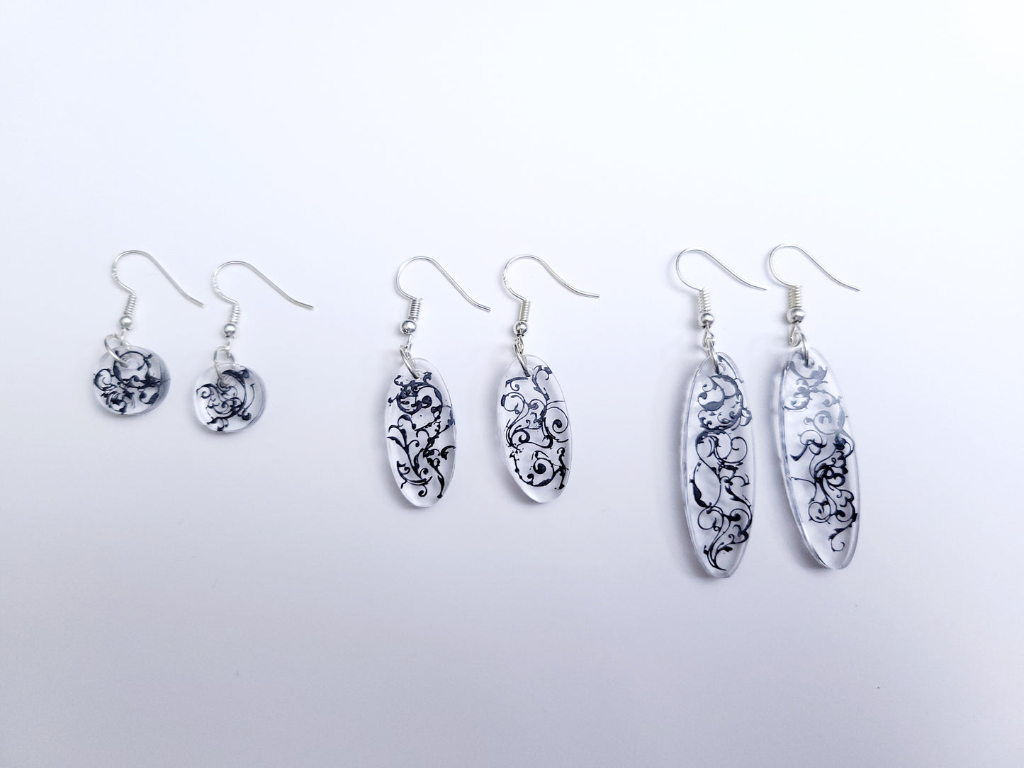 Filigree Resin Handmade Earrings - Black & Pink colours available