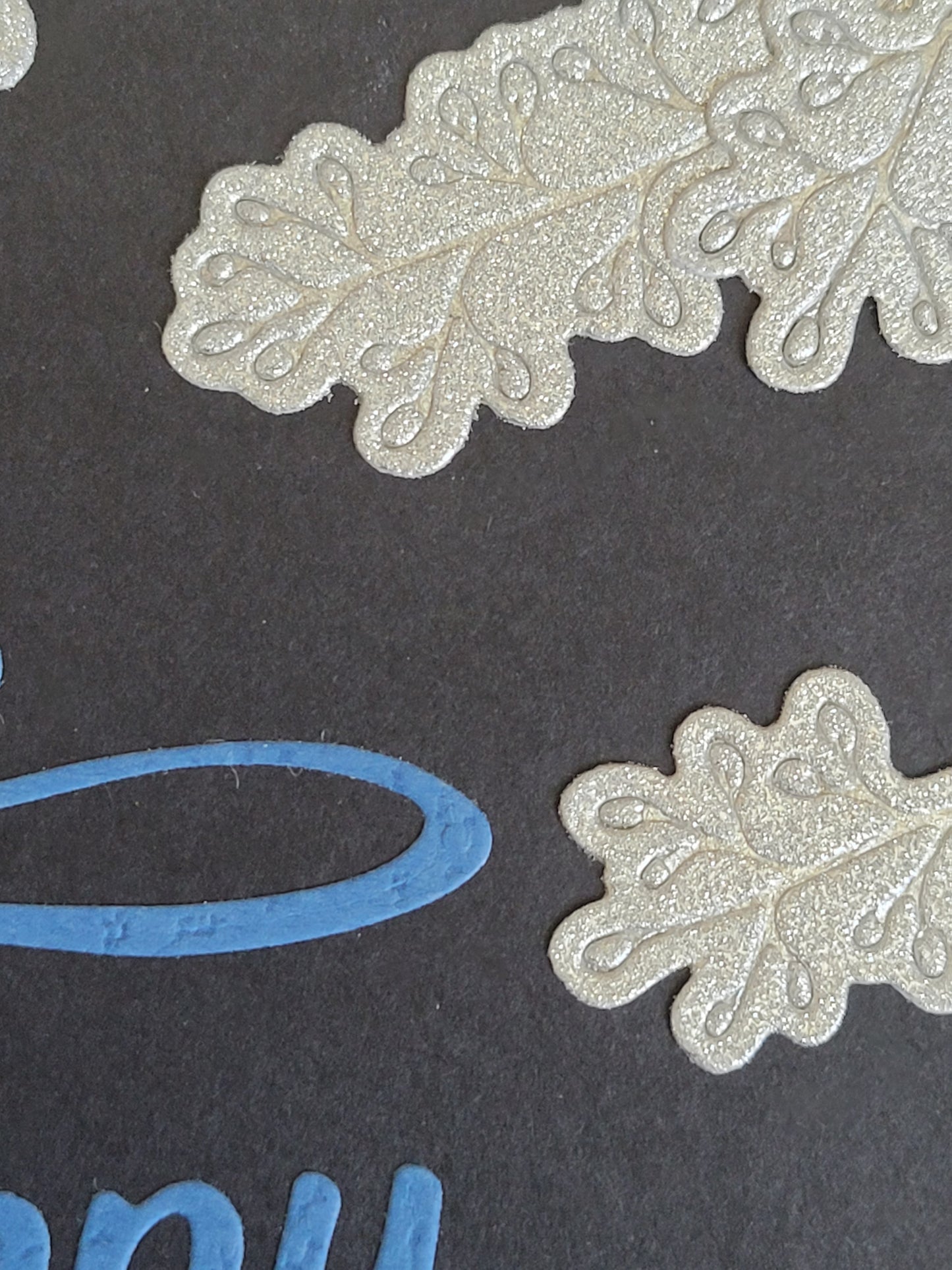 Silver Leaves blue Happy Birthday blank card