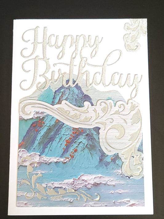 A6 One of a Kind Mountain Brocade Happy Birthday blank card