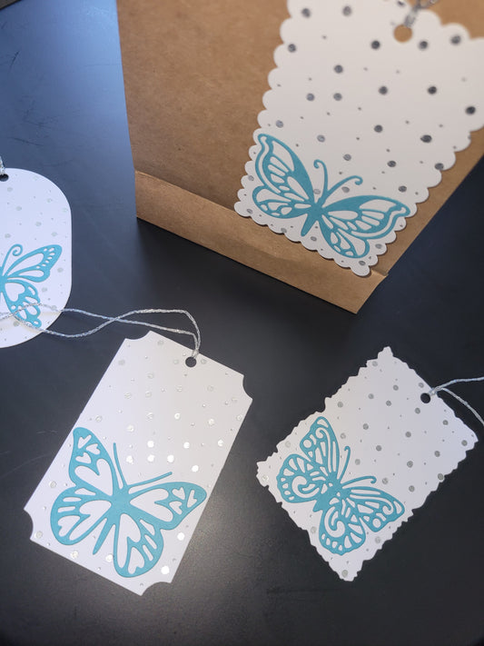 Set of 4 Butterfly foiled gift tags
