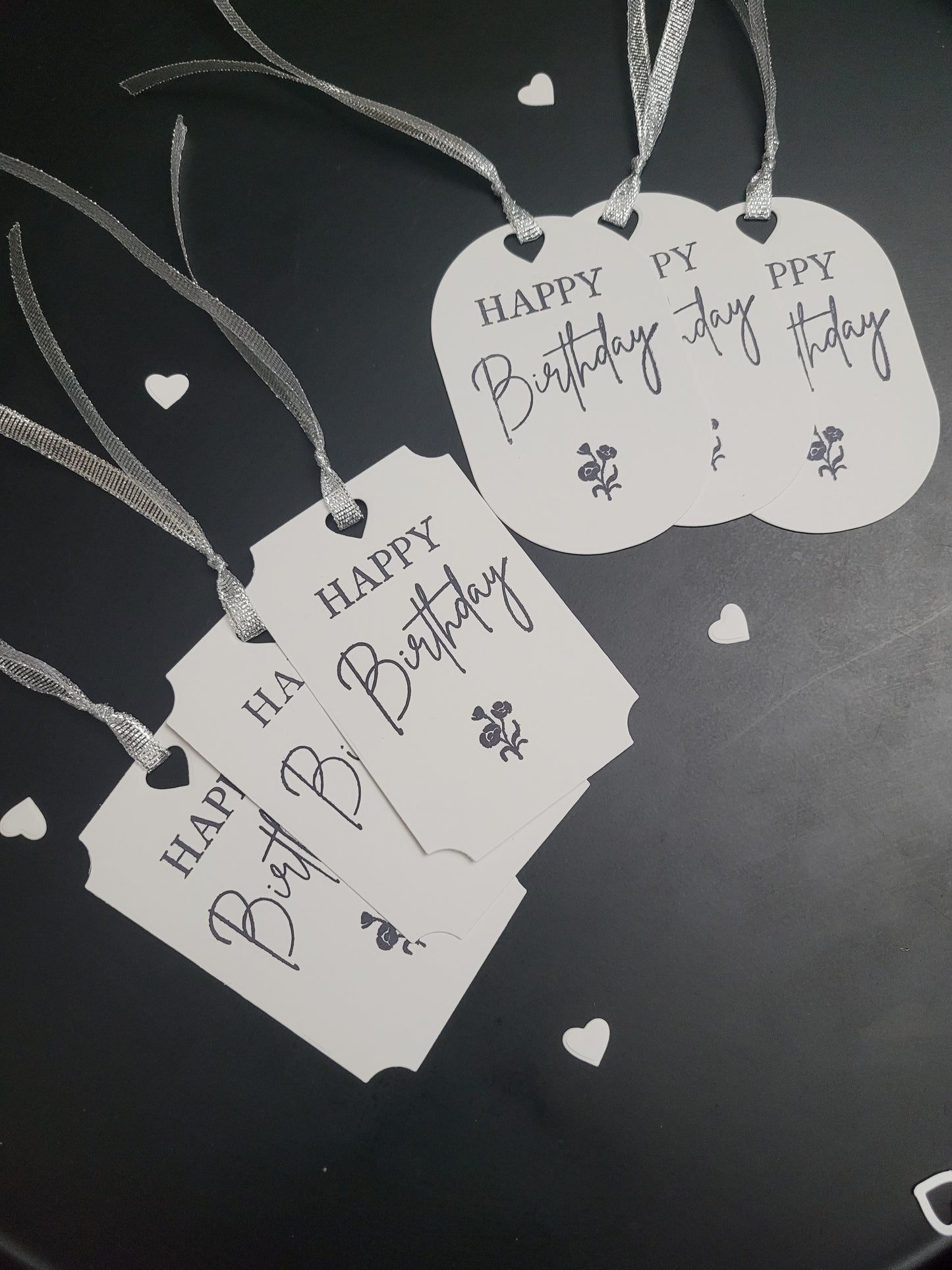 Single Happy Birthday flower Stamped Gift Tag