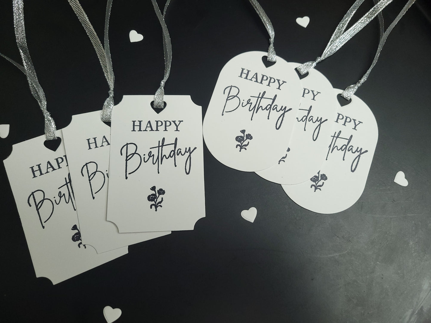 Single Happy Birthday flower Stamped Gift Tag