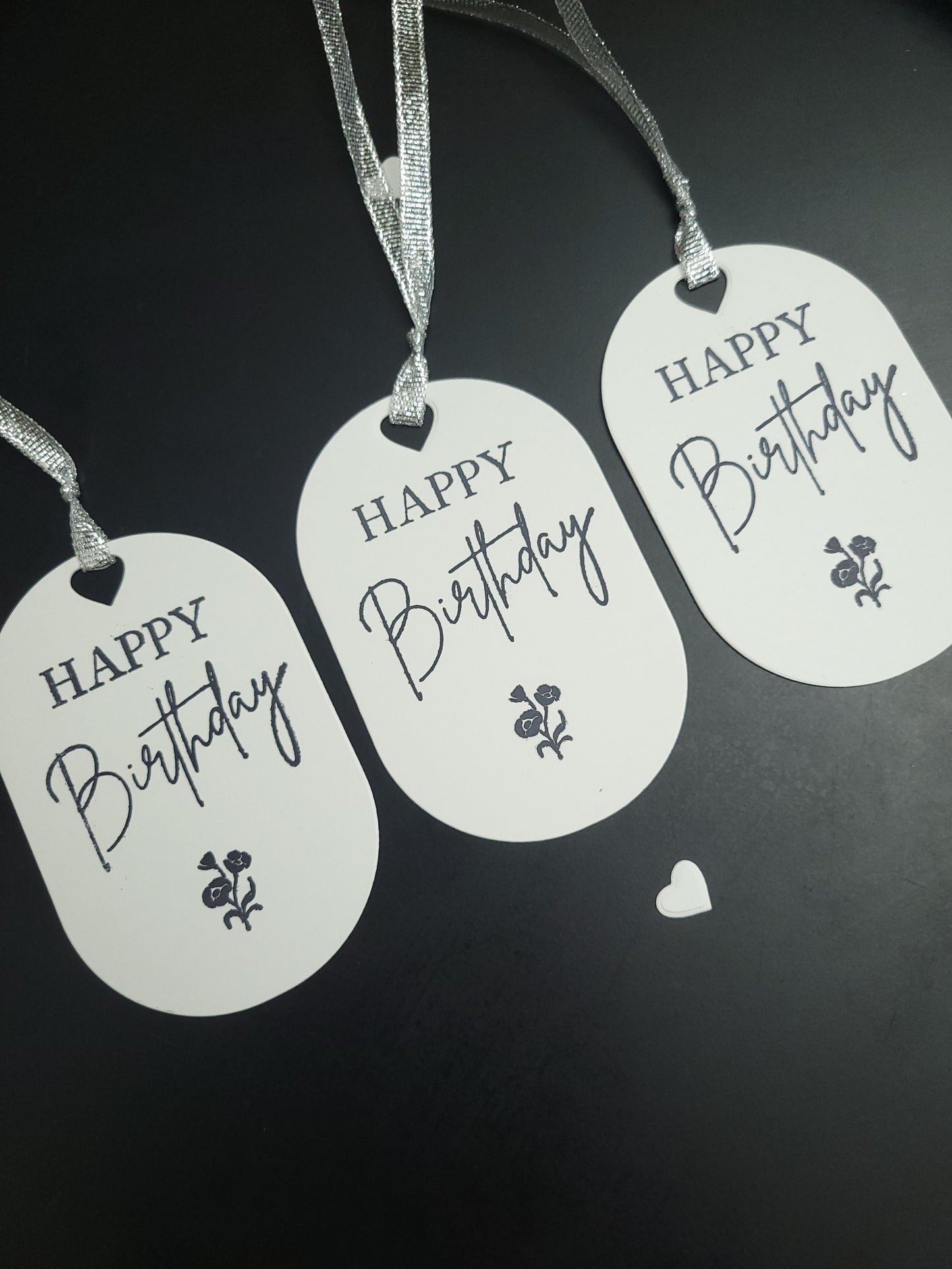Single Happy Birthday flower Stamped Gift Tag