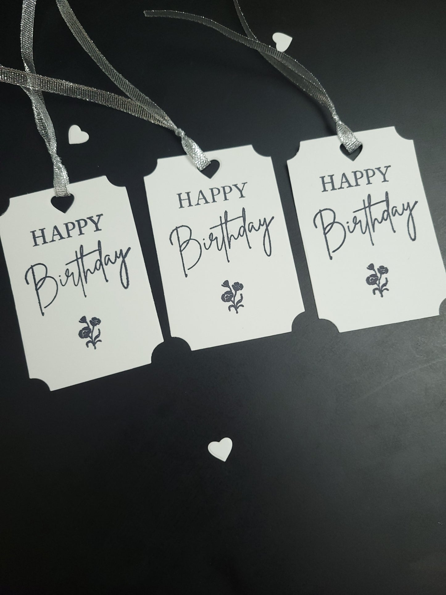 Single Happy Birthday flower Stamped Gift Tag