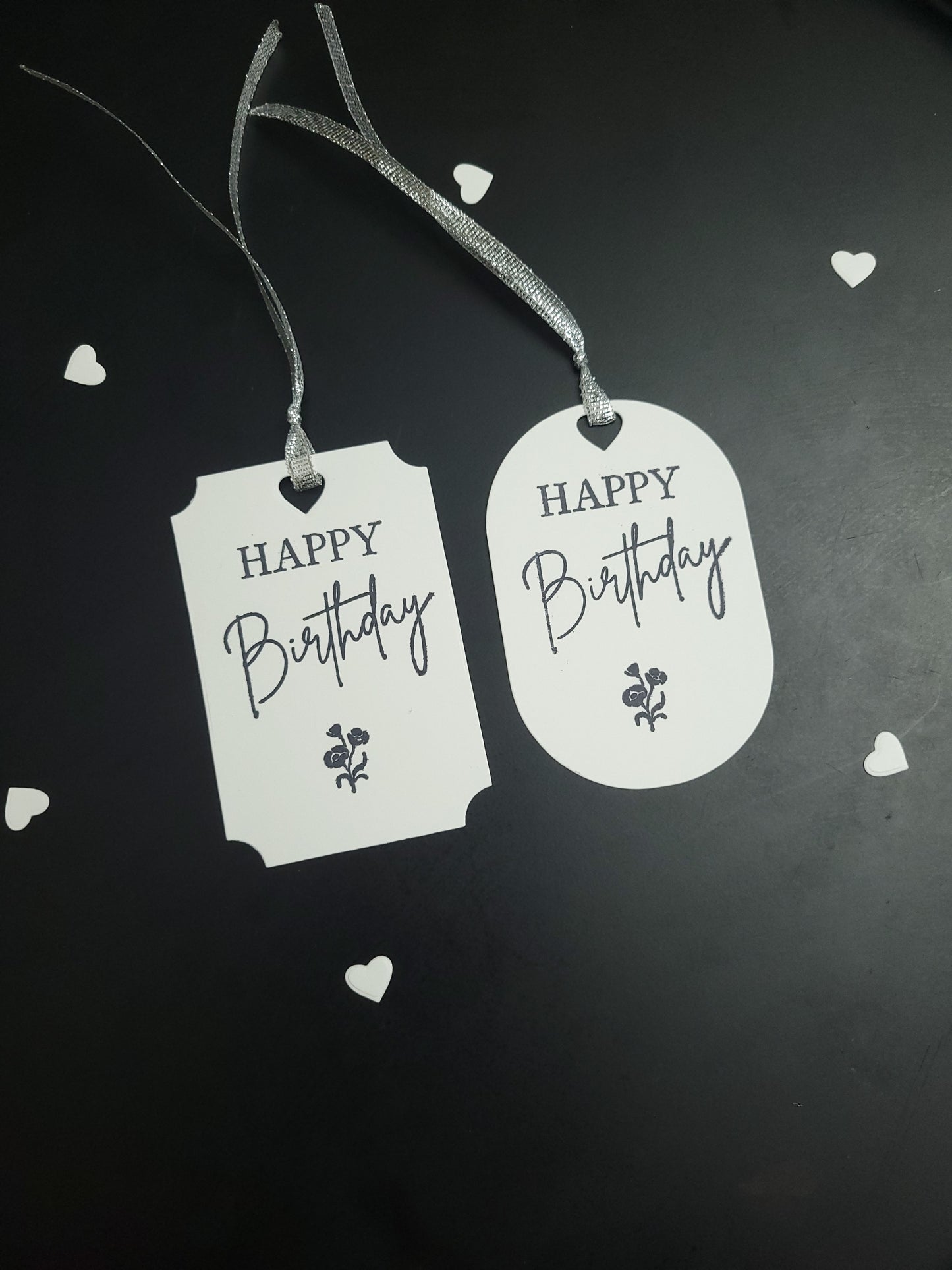 Single Happy Birthday flower Stamped Gift Tag