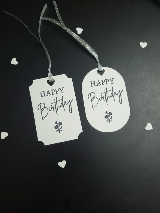 Single Happy Birthday flower Stamped Gift Tag