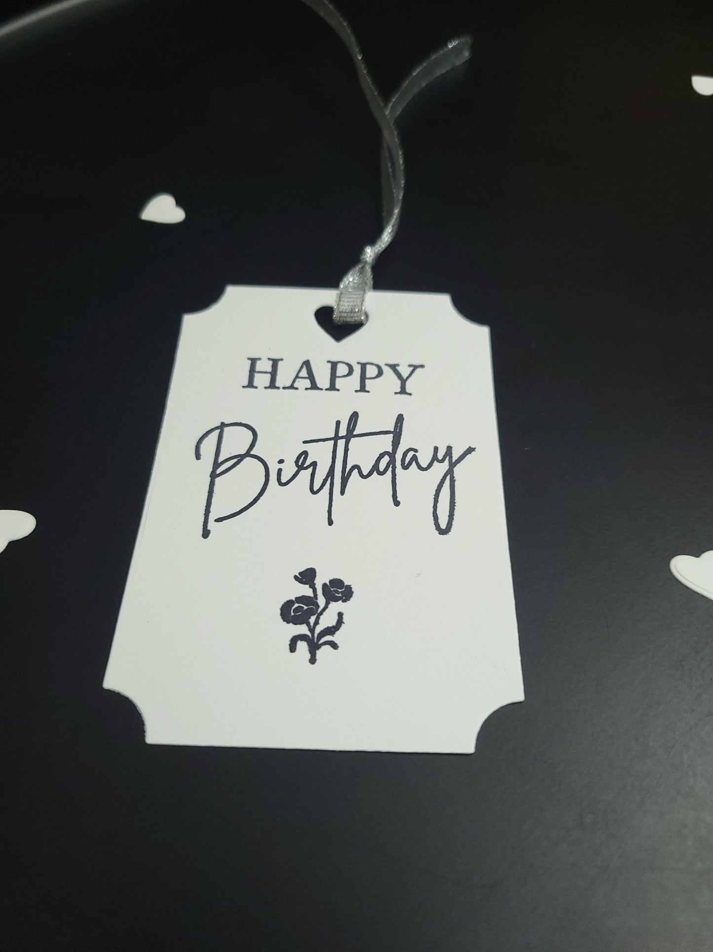 Single Happy Birthday flower Stamped Gift Tag