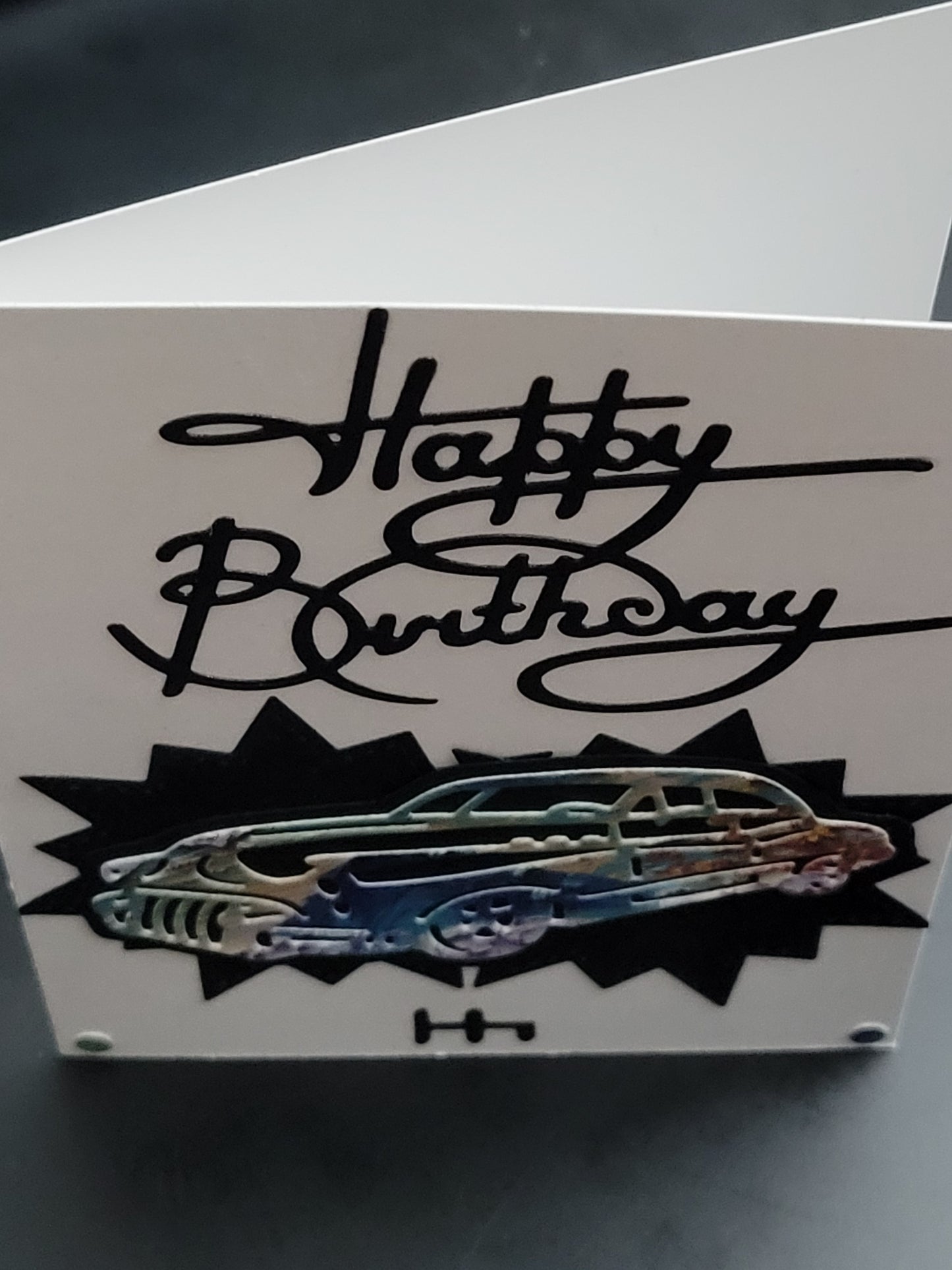 A6 One of a Kind Vintage Car Starburst Happy Birthday blank card