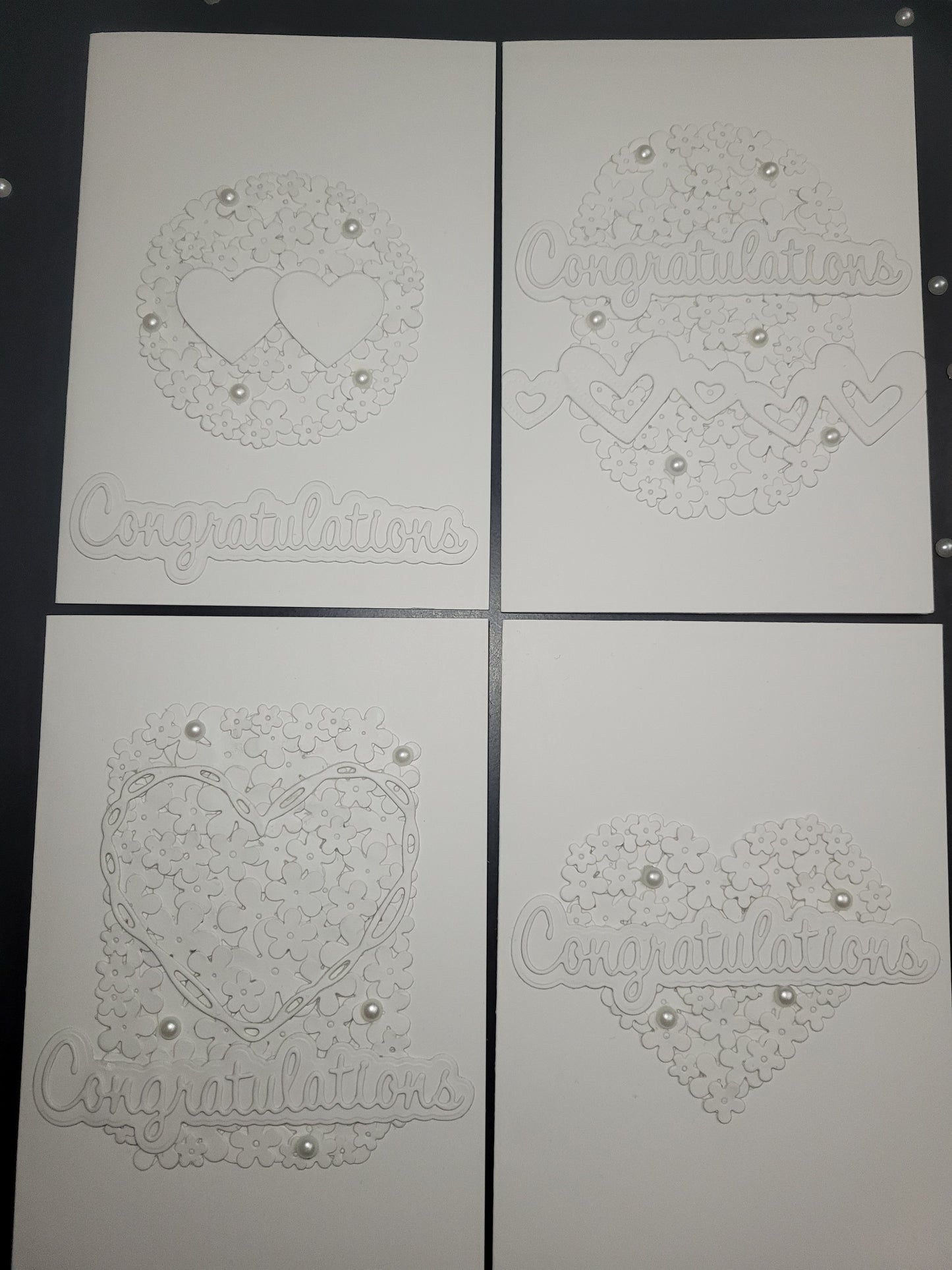 A6 Solid White Congratulations - Flower,Pearl and Hearts -Wedding/Engagement- blank card