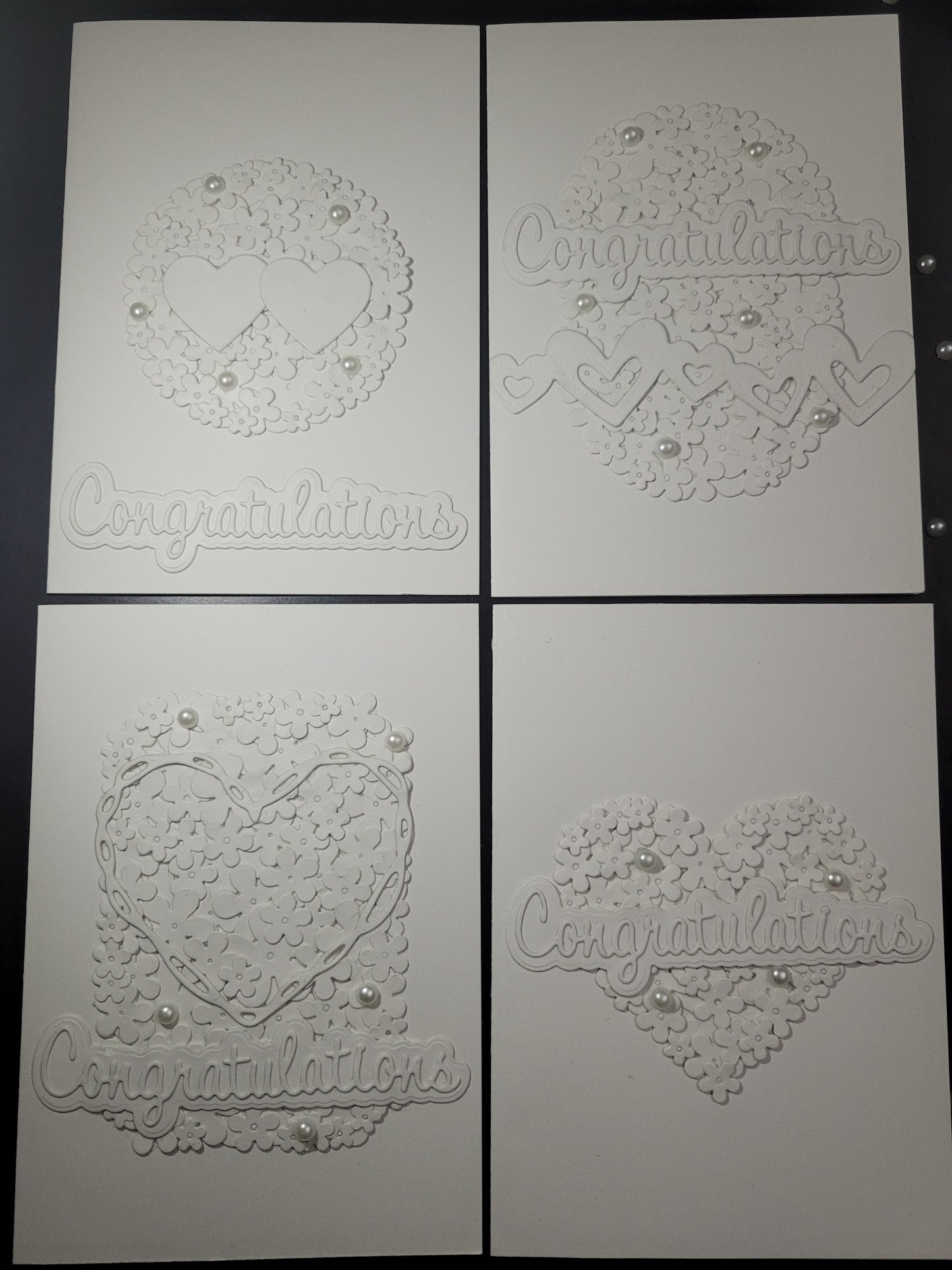 A6 Solid White Congratulations - Flower,Pearl and Hearts -Wedding/Engagement- blank card