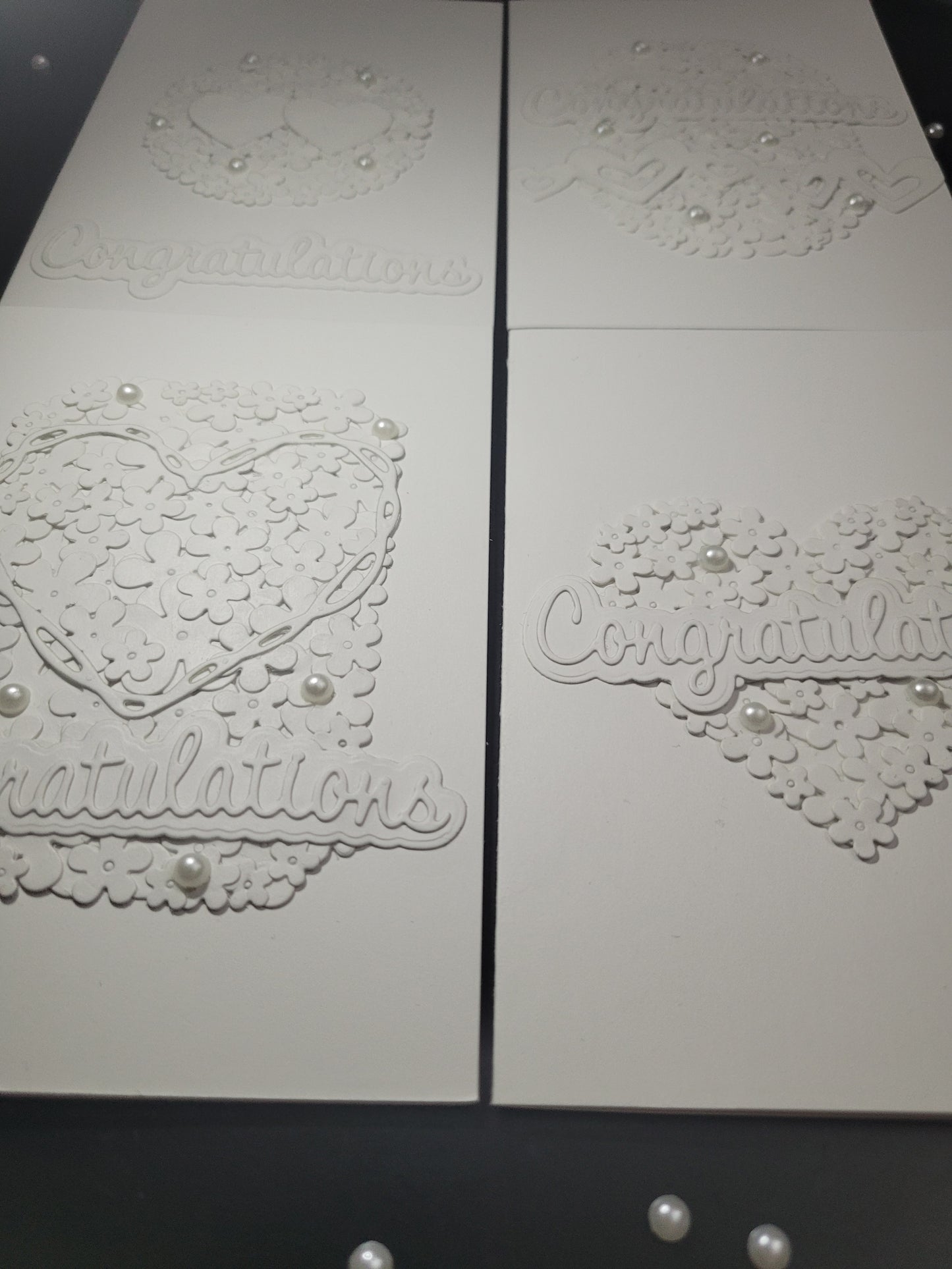 A6 Solid White Congratulations - Flower,Pearl and Hearts -Wedding/Engagement- blank card