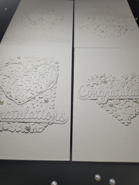 A6 Solid White Congratulations - Flower,Pearl and Hearts -Wedding/Engagement- blank card