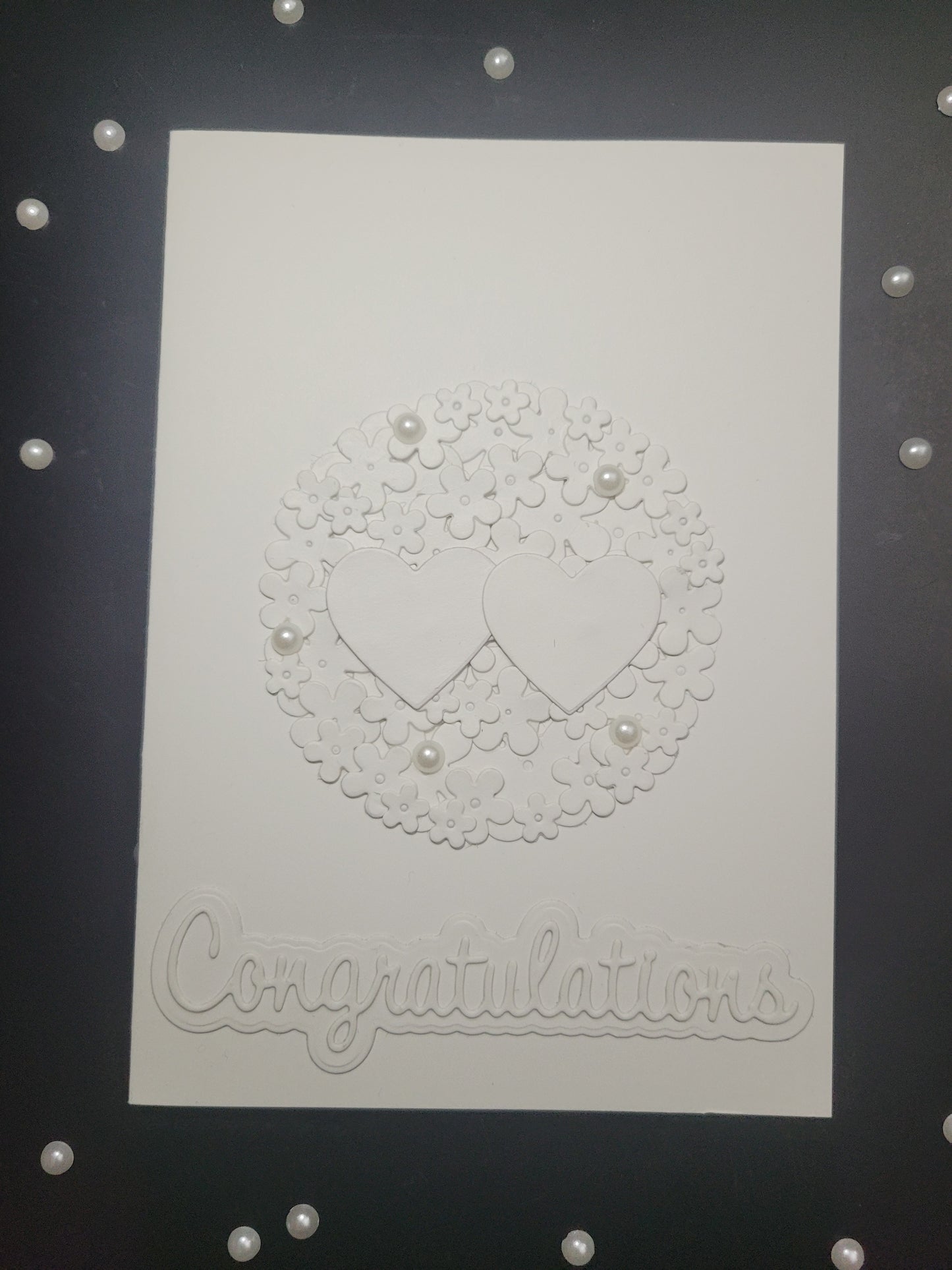 A6 Solid White Congratulations - Flower,Pearl and Hearts -Wedding/Engagement- blank card