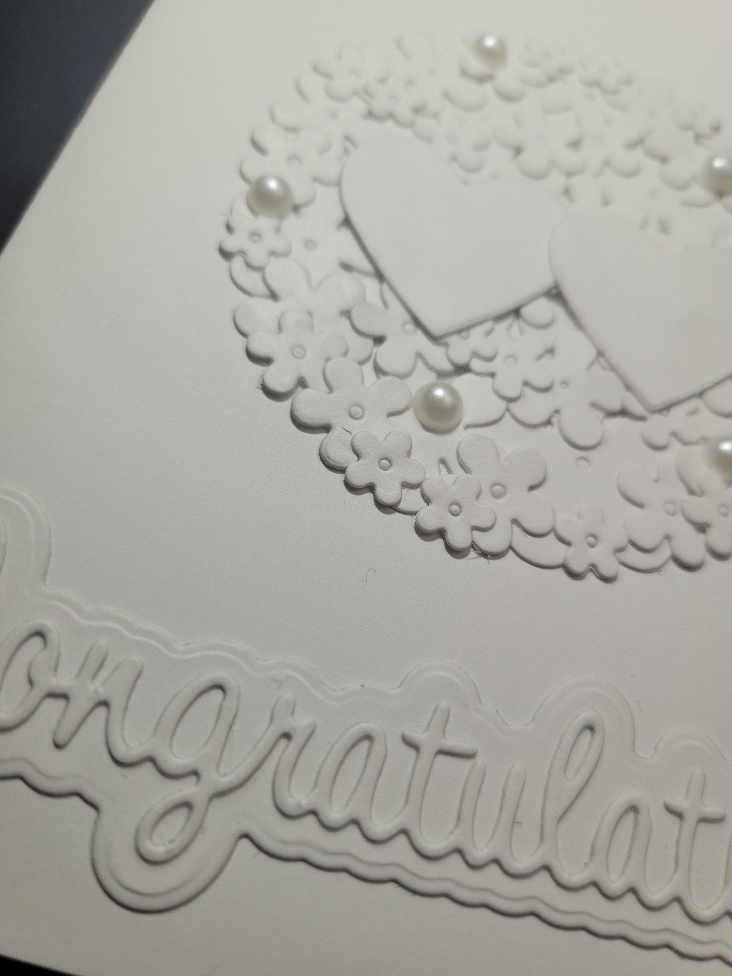 A6 Solid White Congratulations - Flower,Pearl and Hearts -Wedding/Engagement- blank card