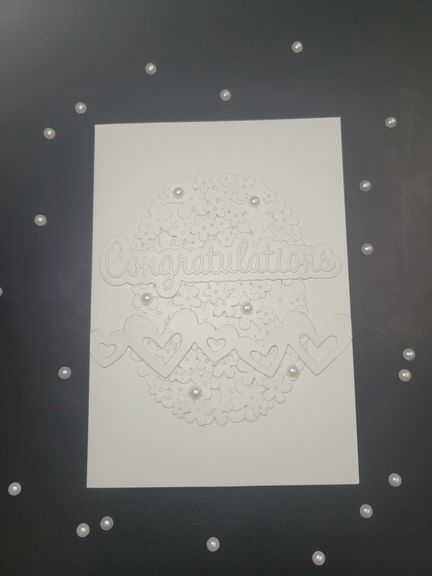 A6 Solid White Congratulations - Flower,Pearl and Hearts -Wedding/Engagement- blank card