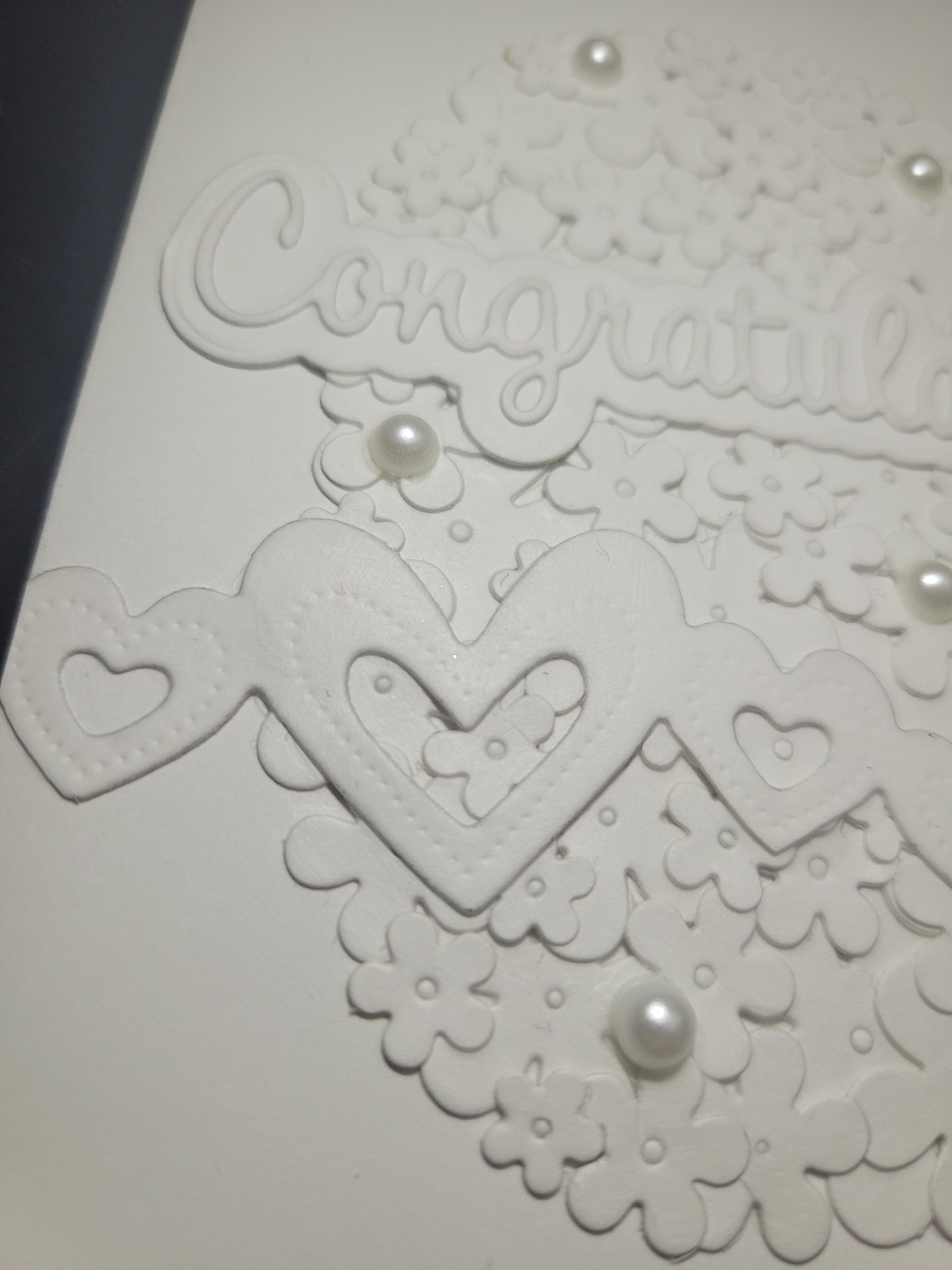 A6 Solid White Congratulations - Flower,Pearl and Hearts -Wedding/Engagement- blank card