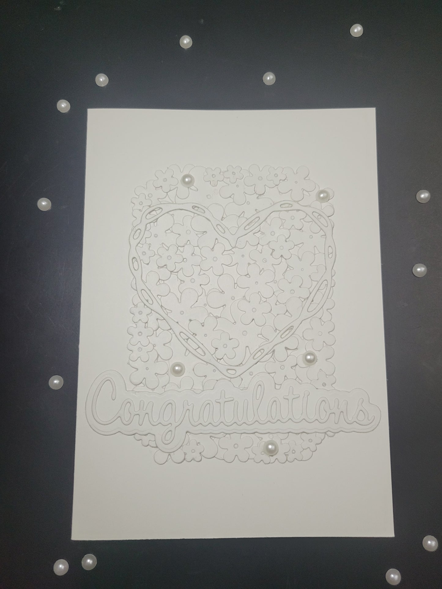 A6 Solid White Congratulations - Flower,Pearl and Hearts -Wedding/Engagement- blank card