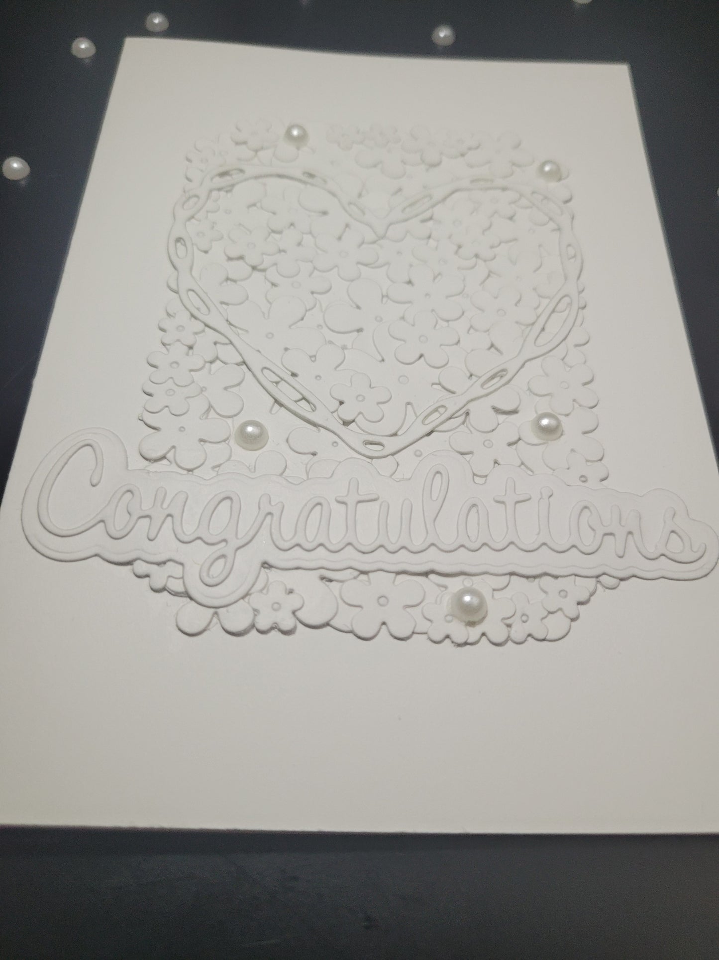 A6 Solid White Congratulations - Flower,Pearl and Hearts -Wedding/Engagement- blank card